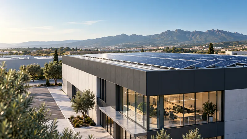 Edificio empresarial con instalación solar fotovoltaica