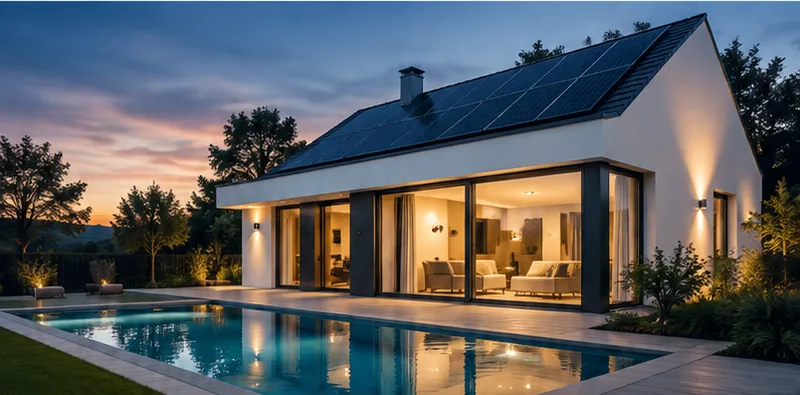 Vivienda contemporánea con instalación solar fotovoltaica